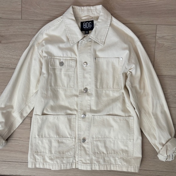 BDG Urban Outfitters Canvas Cotton Chore Jacket Cream Unisex Neutral Button - Picture 7 of 7